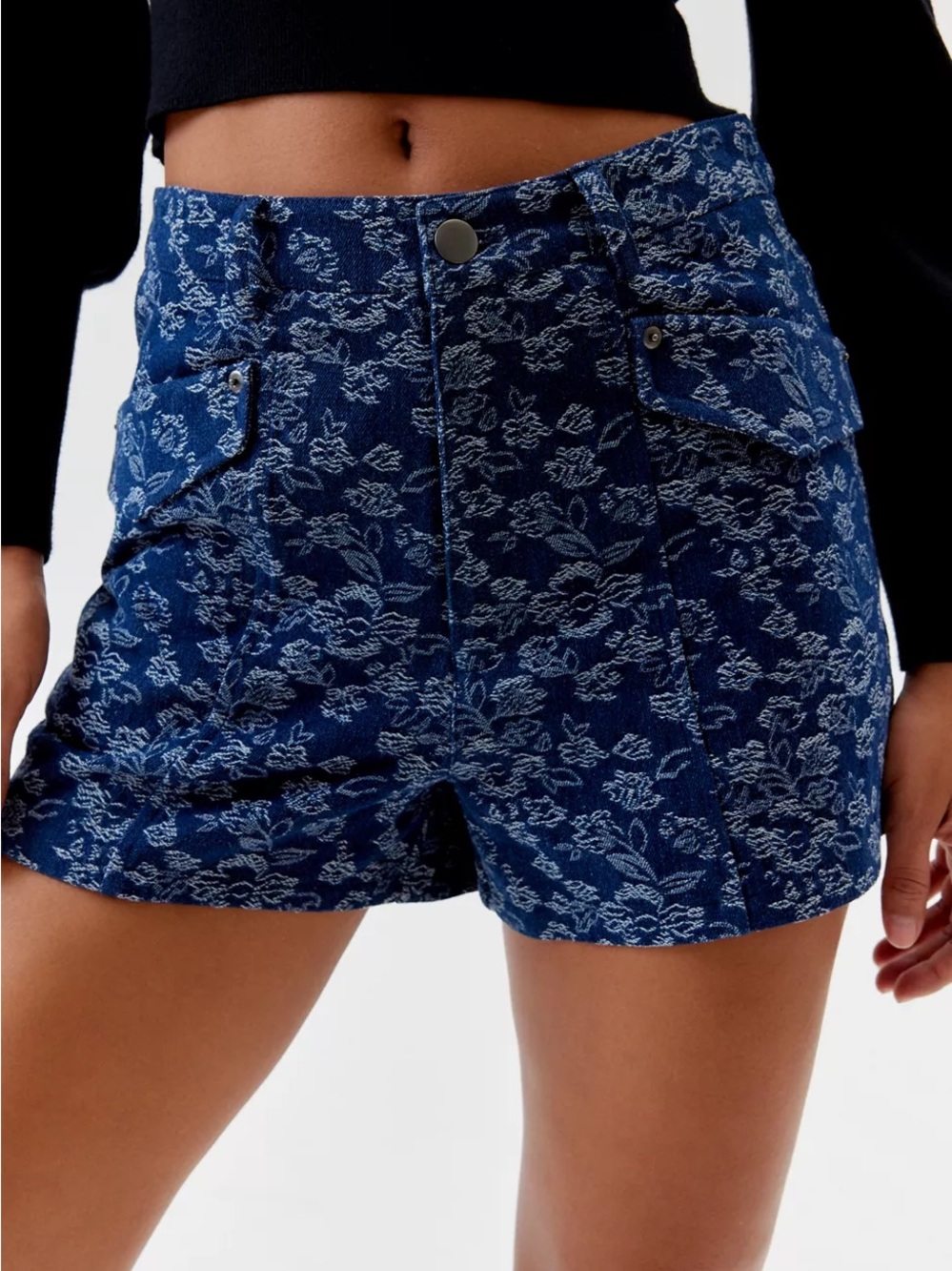 Urban Outfitters Blue Floral Jacquard High-Rise Shorts